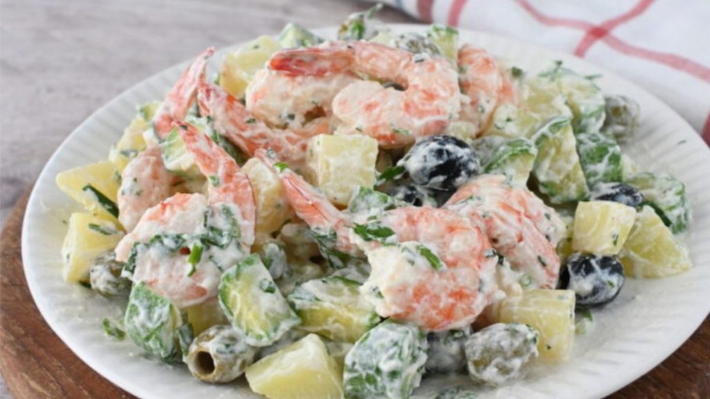 salade de pommes de terre aux crevettes et olives