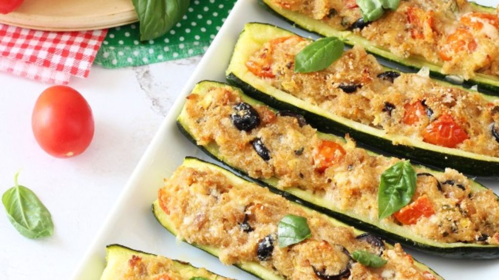 courgettes farcies au thon et aux tomates cerises