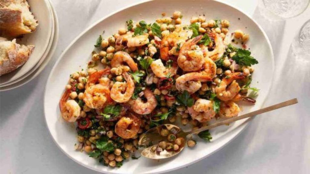 salade de pois chiches aux crevettes  